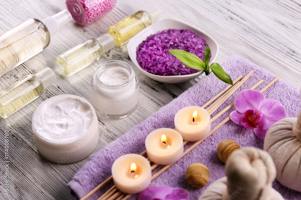 Spa treatment on wooden background Spa treatment on wooden background