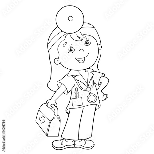 Coloring Page Outline Of cartoon doctor with first aid kit