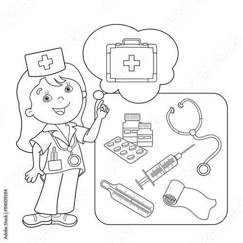 Coloring Page Outline Of cartoon doctor with first aid kit. Stock Vector |  Adobe Stock