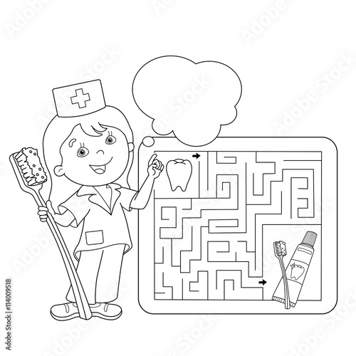 Coloring Page Outline Of doctor with toothbrush and toothpaste