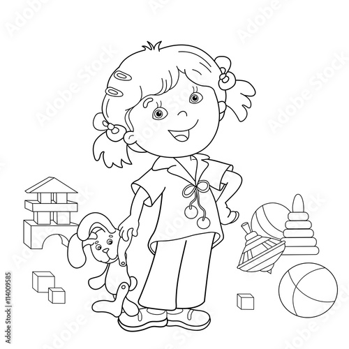 Coloring Page Outline Of cartoon girl with toys