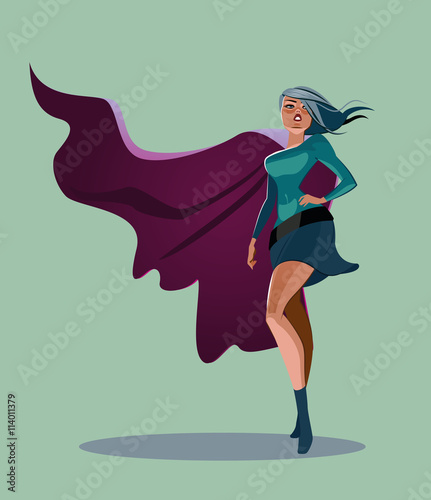 Beautiful superwoman in a pride pose suit