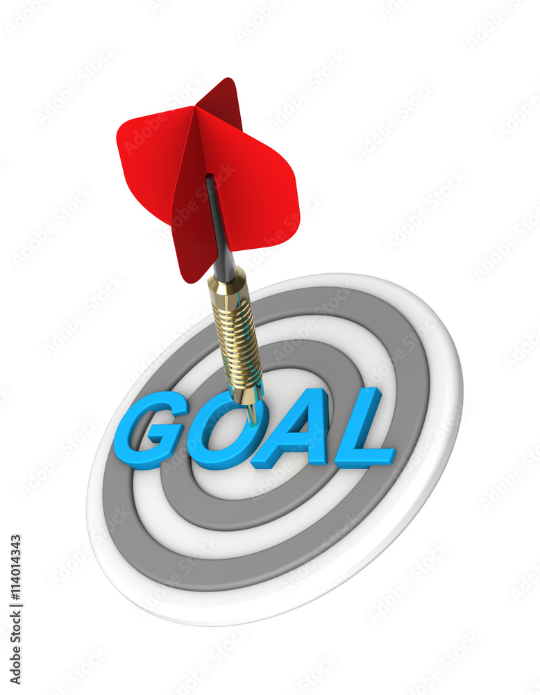 Dart hitting target. Hiting target goal concept. 3D illustration.