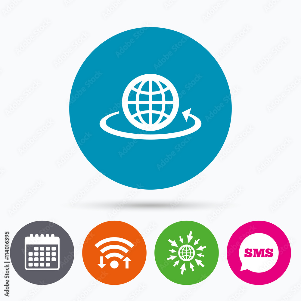 Globe sign icon. Round the world arrow symbol. Globe sign icon. Round the world arrow symbol.