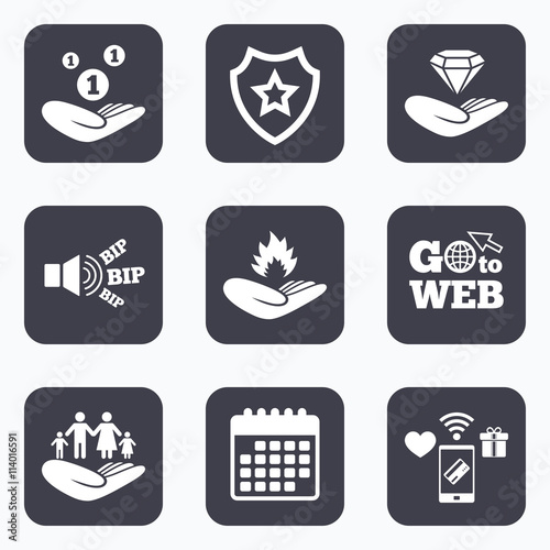 Helping hands icons. Protection and insurance.