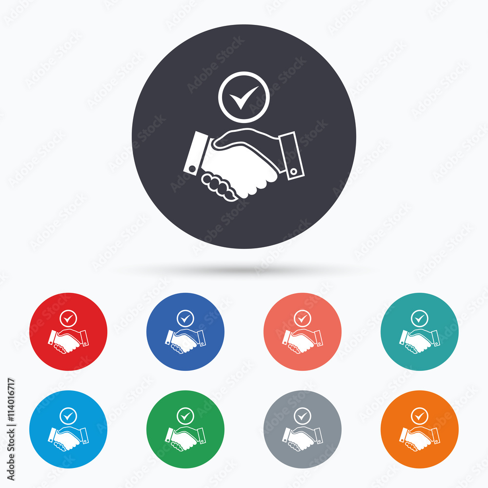 Tick handshake sign icon. Successful business. Tick handshake sign icon. Successful business.