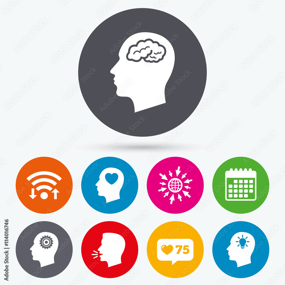 Head with brain icon. Male human symbols. Head with brain icon. Male human symbols.