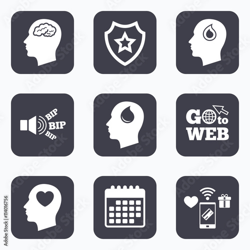 Head with brain icon. Male human symbols.