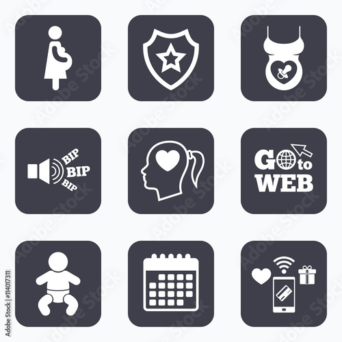 Maternity icons. Baby infant, pregnancy, dummy.