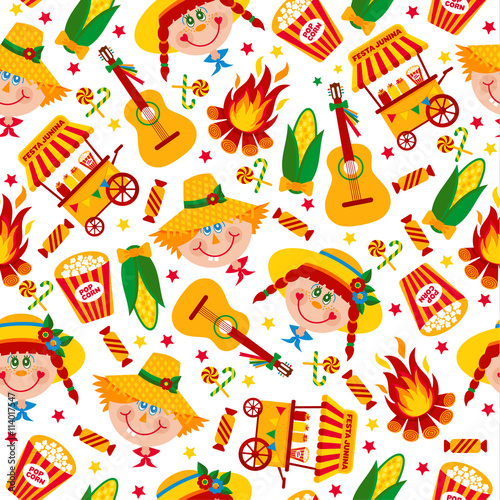 Seamless pattern of festa Junina village festival in Latin Ameri