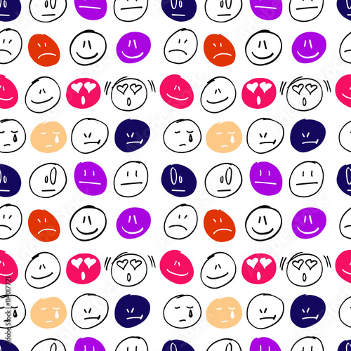 vector seamless pattern with freehand drawing emoticons.