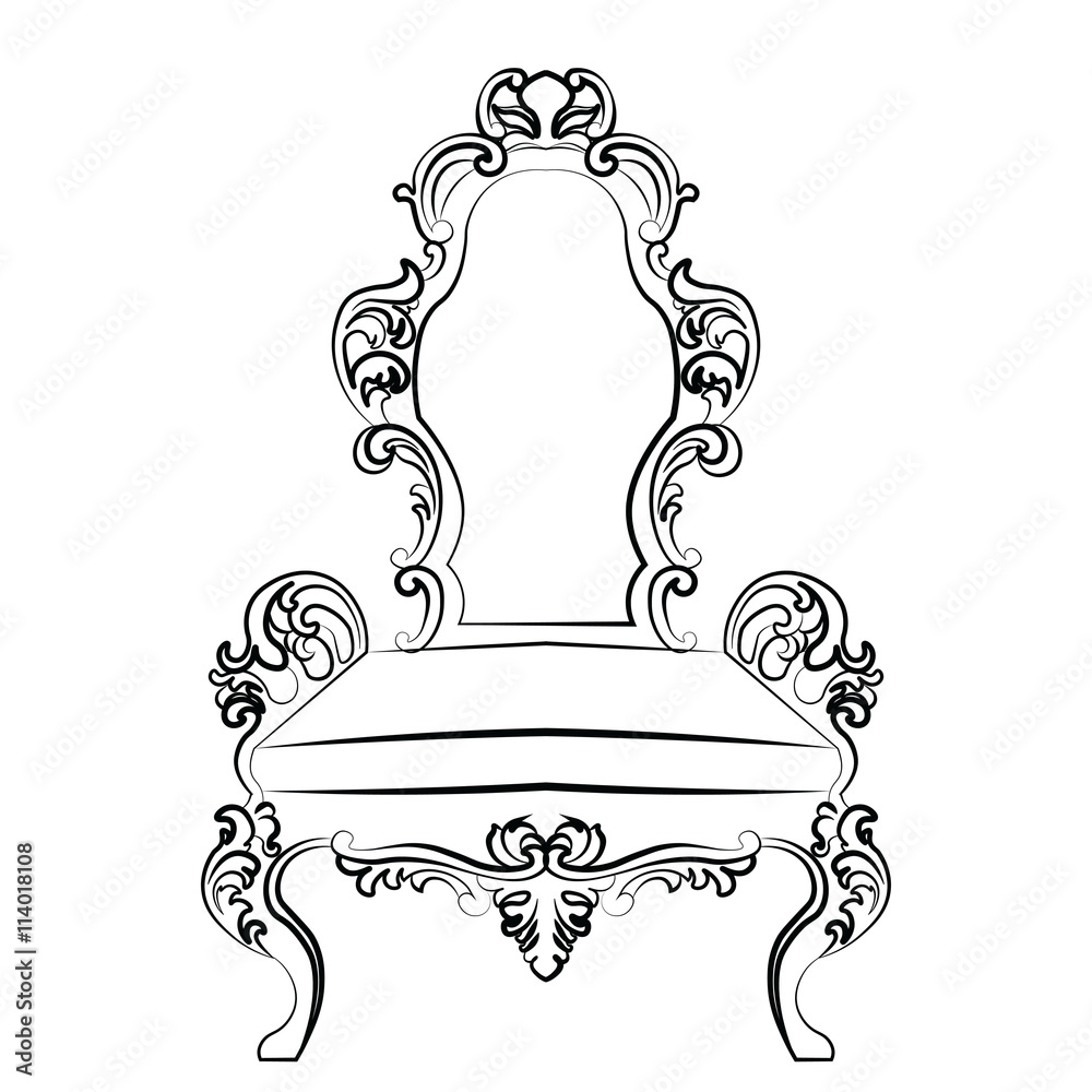 Cute funny doodle classic baroque style furniture set. Hand drawn vintage  furniture collection on white background isolated. Vector illustration.  Stock Vector | Adobe Stock