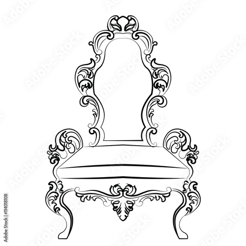Baroque luxury style furniture. Chair set with luxurious rich ornaments. Vector sketch