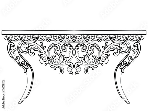 Baroque Luxury style furniture. Elegant table set with rich ornaments. Vector sketch