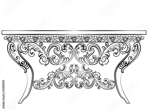 Baroque Luxury style furniture. Elegant table set with rich ornaments. Vector sketch