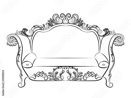 Baroque Imperial luxury style furniture. Elegant sofa with luxurious rich ornaments. Vector sketch