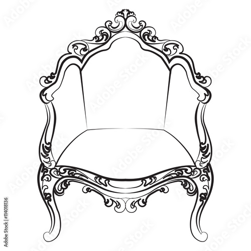 Elegant armchair with luxurious rich ornaments. Baroque Imperial luxury style furniture. Vector
