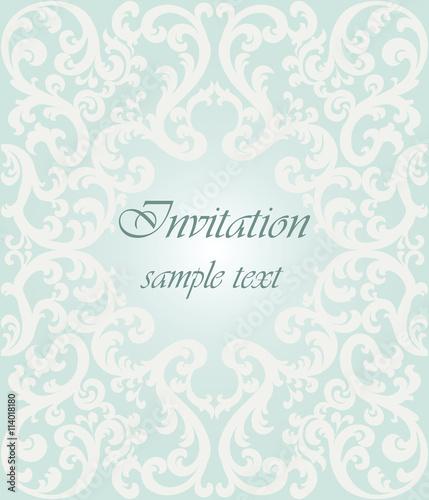 Wedding Invitation card with lace ornament. Opal green color. Vector