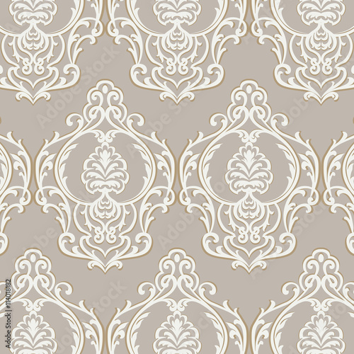 Vector Vintage Baroque Damask Pattern element Imperial style. Ornate floral ornament for fabric, textile, design, wedding invitations, greeting cards, wallpaper. Beige color