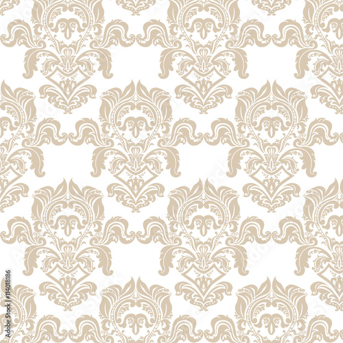 Vintage Floral ornament damask pattern. Elegant luxury texture for texture, fabric, wallpapers, backgrounds and invitation cards. Gold white color. Vector