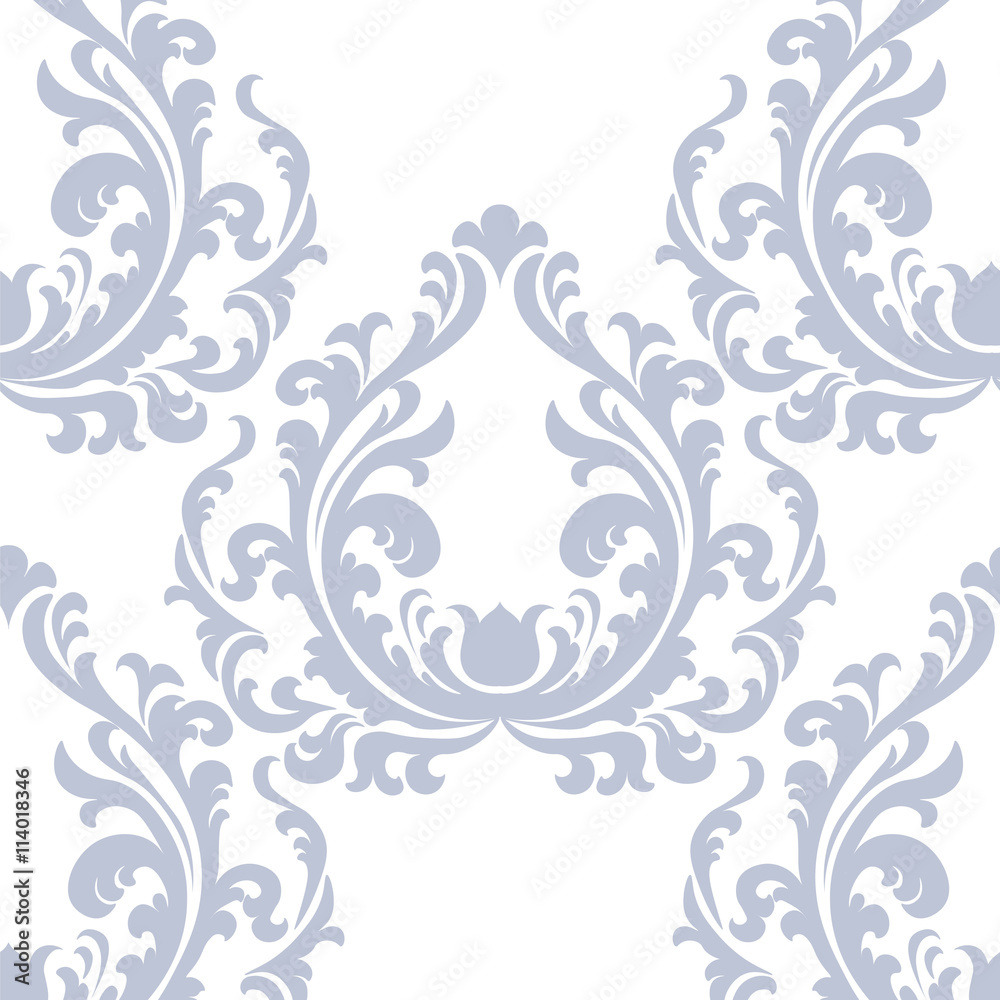 Vintage Floral ornament damask pattern. Elegant luxury texture for texture, fabric, wallpapers, backgrounds and invitation cards. Pastel blue color. Vector