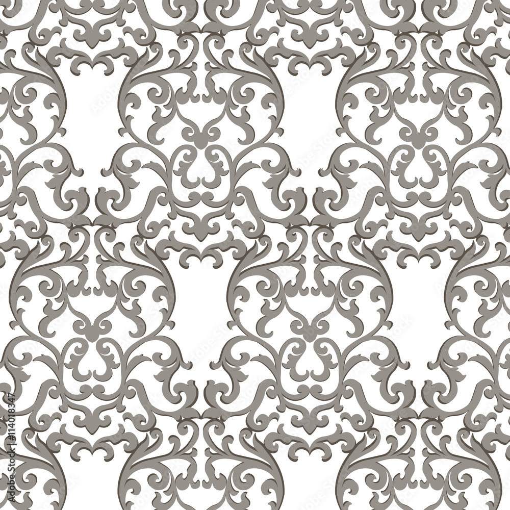 Vector Vintage Classic Damask Pattern element Imperial style. Ornate floral ornament for fabric, textile, design, wedding invitations, greeting cards, wallpaper. Gray color