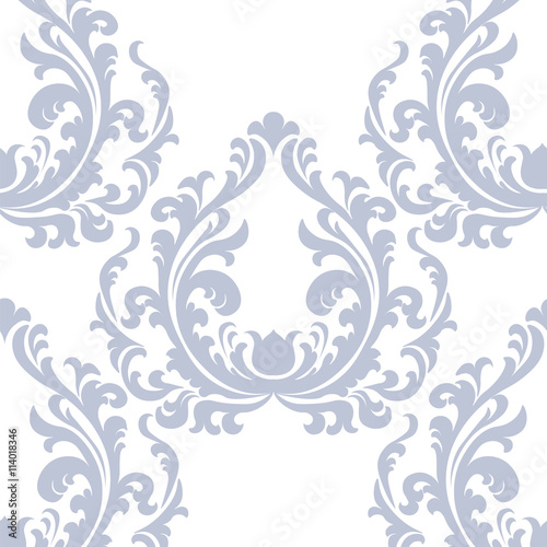 Vintage Floral ornament damask pattern. Elegant luxury texture for texture, fabric, wallpapers, backgrounds and invitation cards. Pastel blue color. Vector