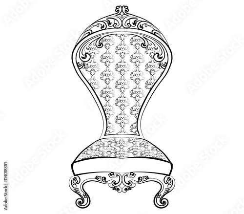 Royal chair with luxurious rich ornaments. Baroque Imperial luxury style furniture. Vector