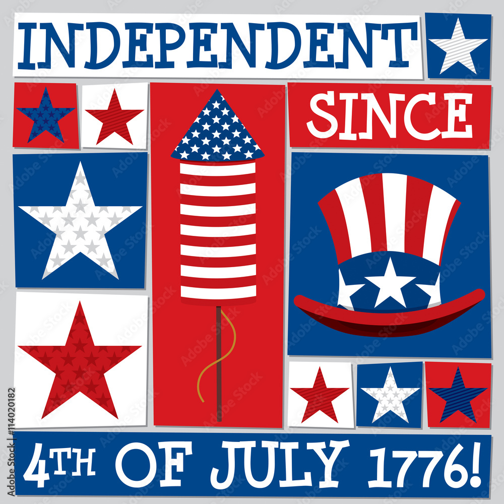 Obraz premium Funky square Independence Day card in vector format.