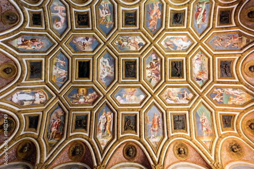 16th century ceiling frescoes in one of the rooms of Palazzo Te in Mantua, Italy, constructed 1524–34 for Federico II Gonzaga, Marquess of Mantua. 