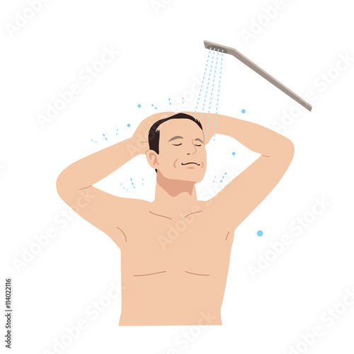 シャワー　中年男性　イラスト