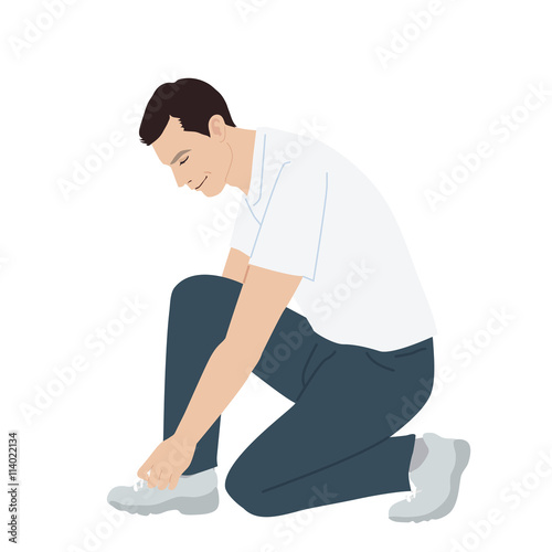 かがむ　中年男性　
