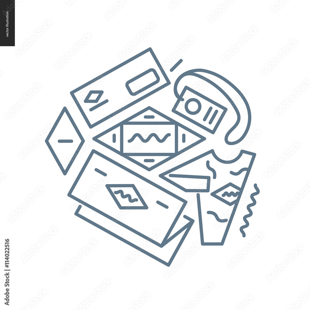 Identity outlined icon - contemporary flat vector icon of identitiy and branding development for design studio website - various logo applying on company objects Identity outlined icon - contemporary flat vector icon of identitiy and branding development for design studio website - various logo applying on company objects
