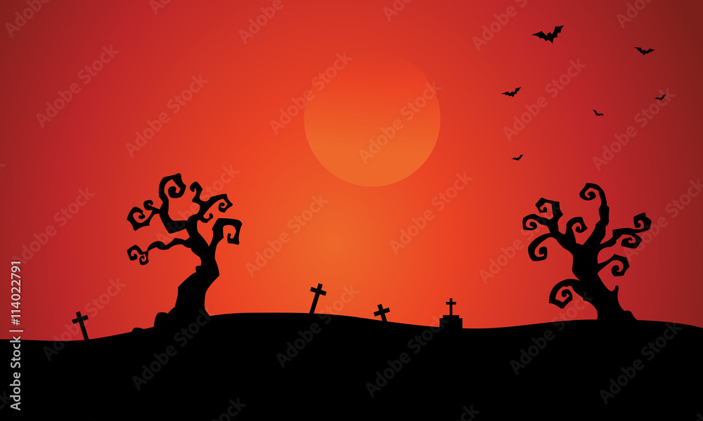 Silhouette of dry tree tomb halloween