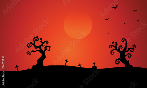 Silhouette of dry tree tomb halloween