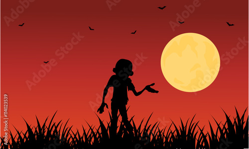 Halloween zombie silhouette on red backgrounds