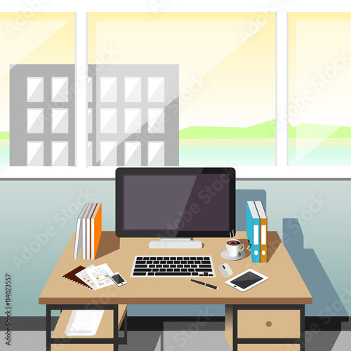 Office workplace at noon.
