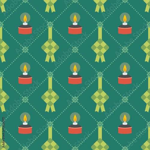 Hari Raya Theme Pattern Ketupat Rice Dumpling And Pelita Muslim Oil Lamp On Green Background Vector Illustration Stock Vector Adobe Stock