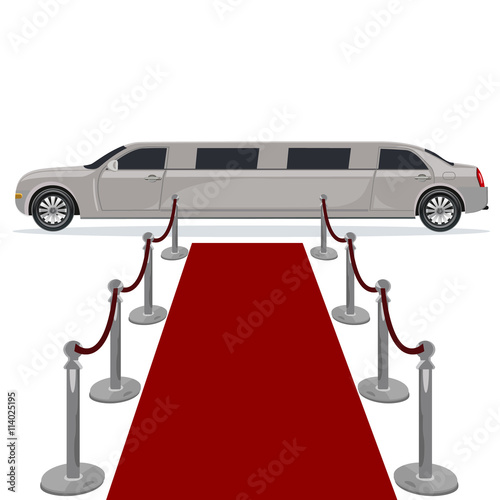 limousine and red carpet concept, flat design, vector illustration
