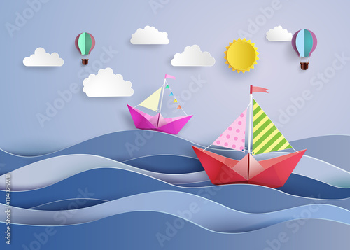 Paper Boats and Balloons in Summer Sea 