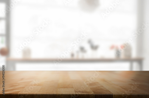 Empty wooden table and space white background, product montage d