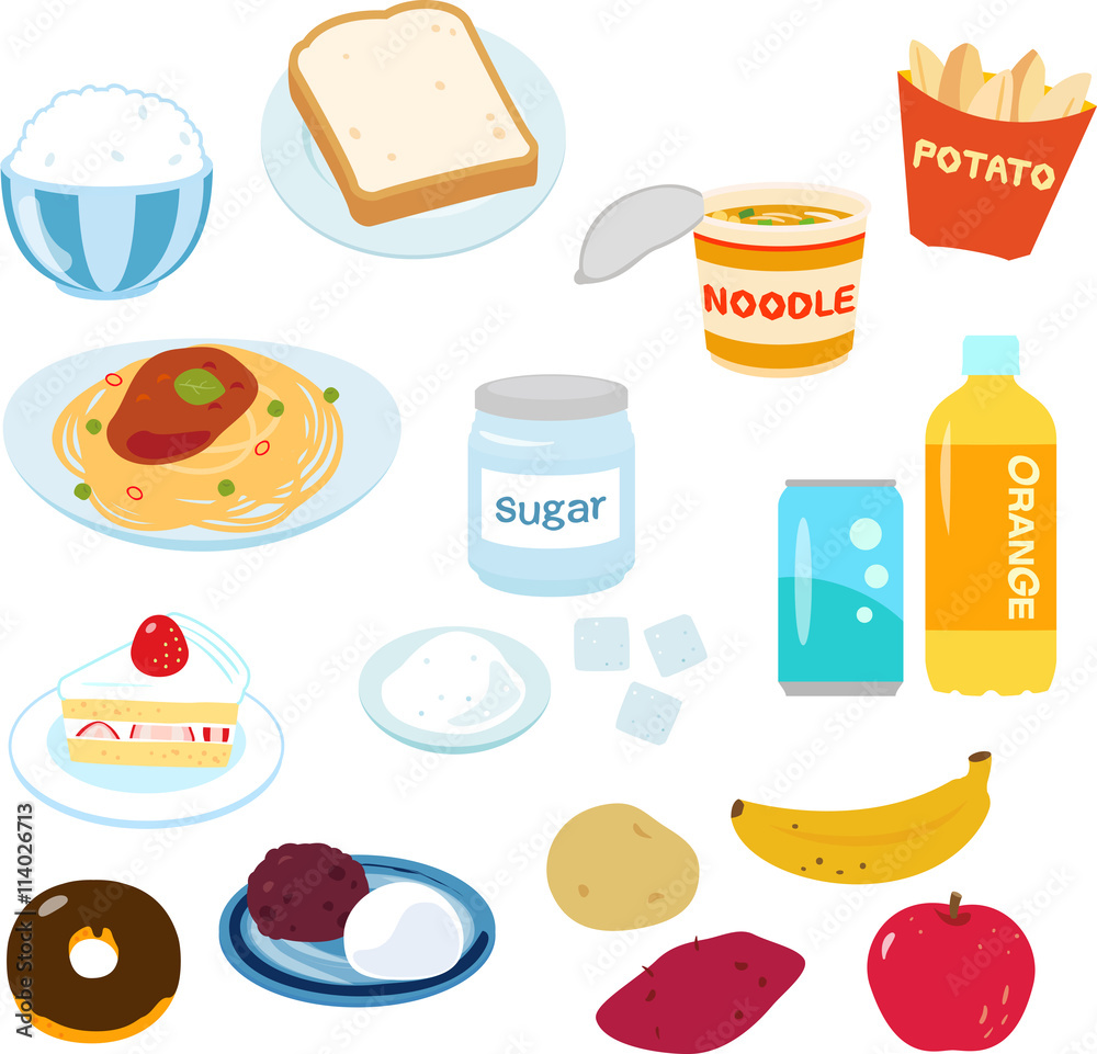 糖質の多い食べ物のイラストセット 糖質の多い食べ物のイラストセット