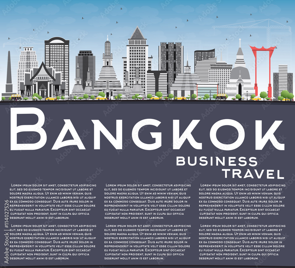 Bangkok Skyline with Gray Landmarks, Blue Sky and Copy Space. Bangkok Skyline with Gray Landmarks, Blue Sky and Copy Space.