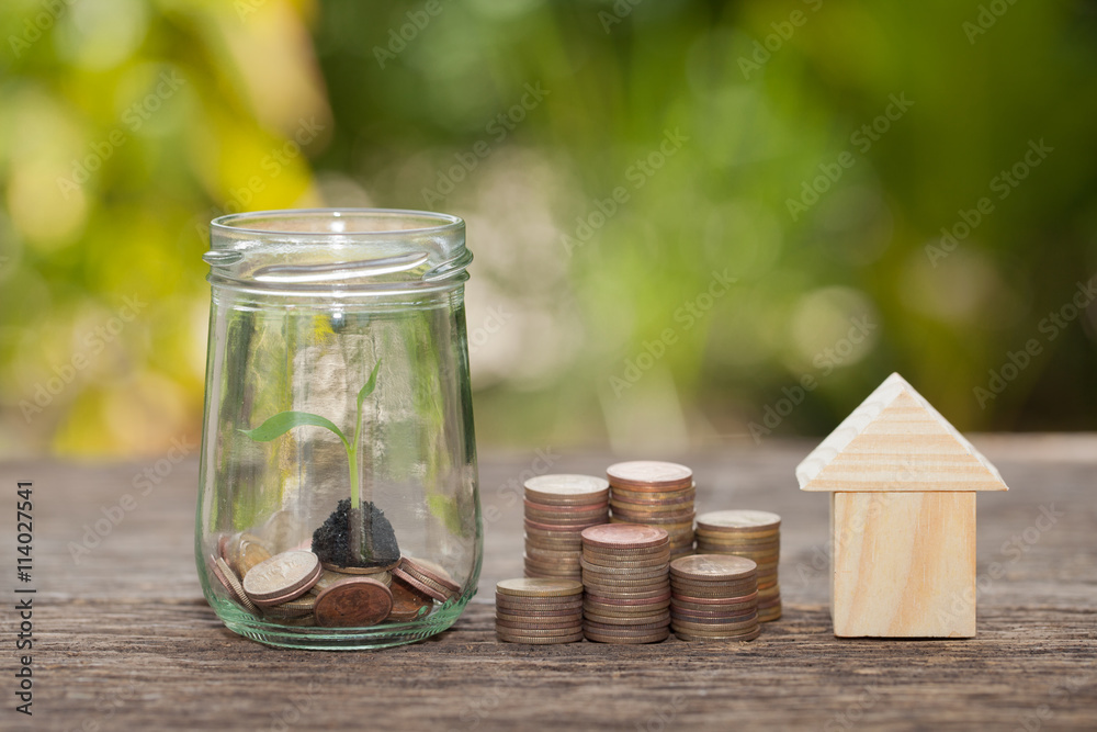  The concept of financial savings to buy a house.