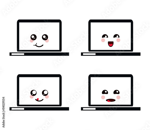 Kawaii icon. Laptop Cartoon design. Vector graphic