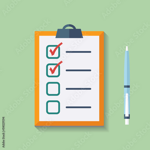 Check List Flat Icon with pen.