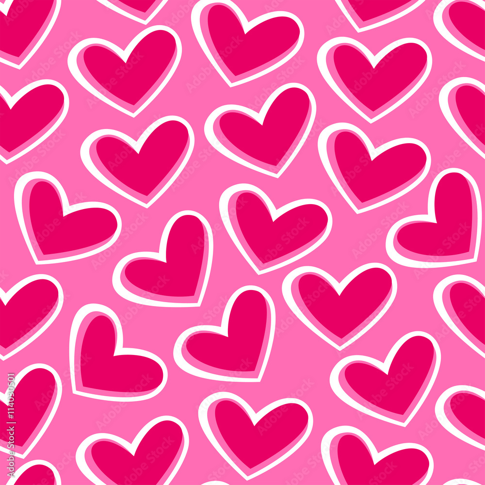 Pink hearts in a seamless pattern