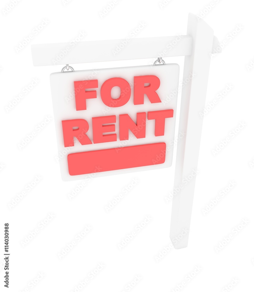 For rent sign lease real estate on white background. 3D rendering. For rent sign lease real estate on white background. 3D rendering.