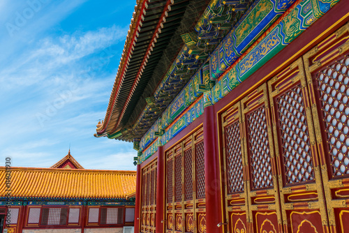 the forbidden city on the hall of roof structure, the highest level of ancient architectural style in China.