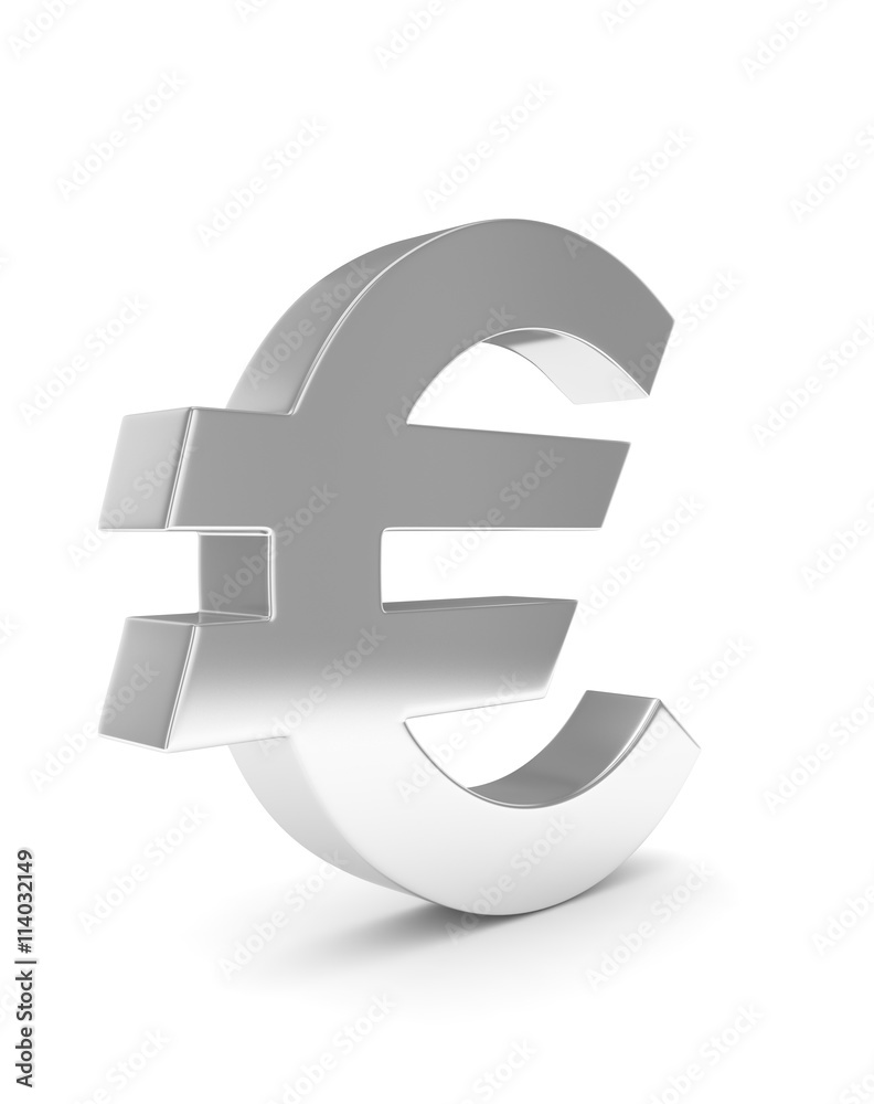 Isolated silver euro sign on white background. European currency. Concept of investment, european market, savings. Power, luxury and wealth. 3D rendering. Isolated silver euro sign on white background. European currency. Concept of investment, european market, savings. Power, luxury and wealth. 3D rendering.
